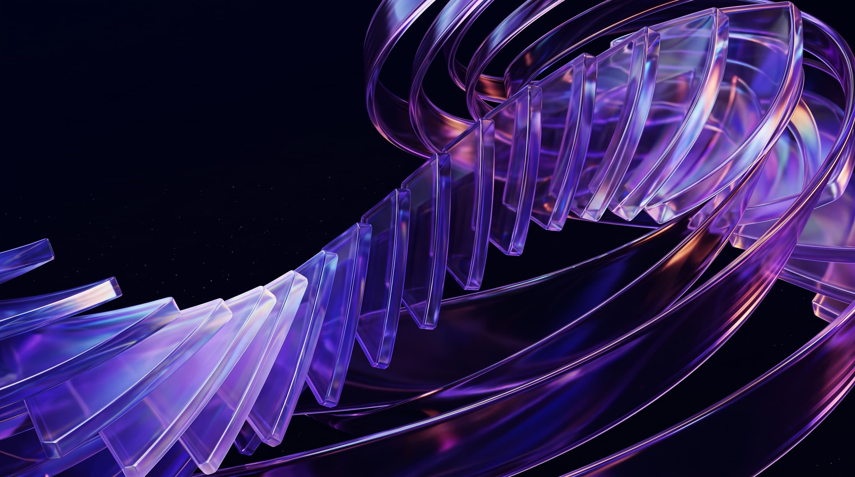 Abstract iridescent crystal ribbon architecture